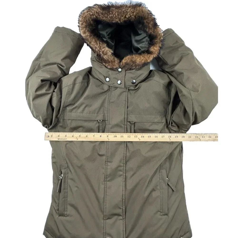 Banana Republic Women‎ M Army Green Puffer Jacket Water Resistant Hood Shearling